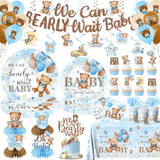 Blue Bear Baby Shower Decorations,219Pcs Baby Shower Tableware Set Banner, Plates And Napkins, Tablecloth, Cake Toppers, Honeycomb Balls For Boy Neutral Bear Themed Party Decorations Severs 24