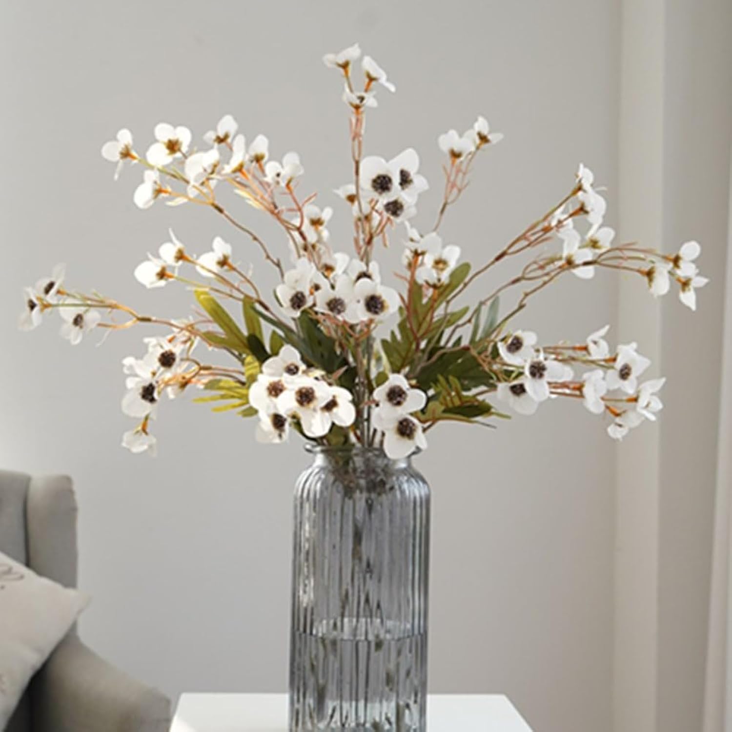 22.8 '' Long 6 Pcs Faux Plum Blossom Artificial Plum Flowers Fake Plum Branches Long Stem Silk Autumn White Plum Silk Simulation Flower Floral Arrangement For Home Wedding Table Decoration Party