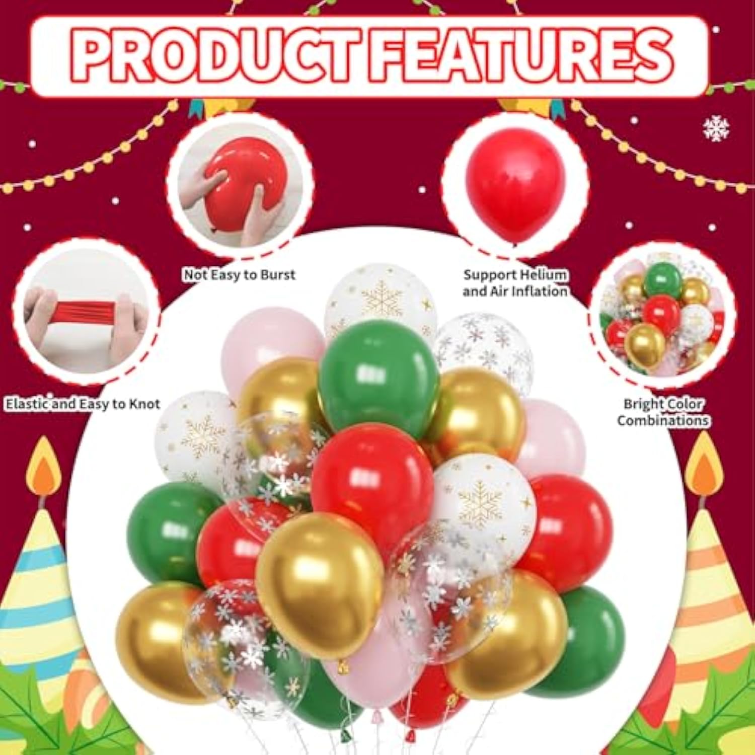 60pcs Christmas Balloons Red Green Pink Snowflake Confetti 12 Inch Party Supplies