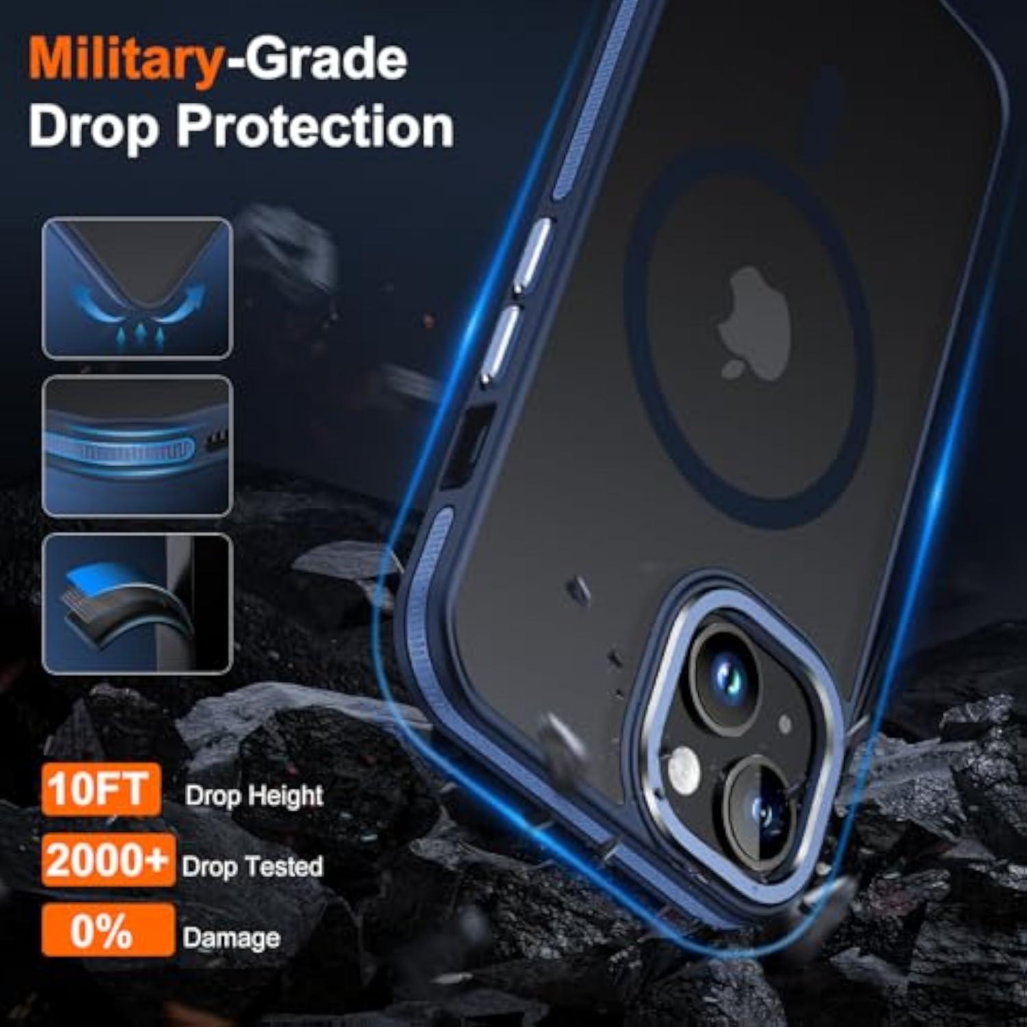 For Iphone 15 Case, Iphone 15 Phone Case With 2 Tempered-Glass Screen Protectors [Compatible With Magsafe][Military-Grade Protection] Shockproof Slim Fit Phone Case For Iphone 15 Case, Blue