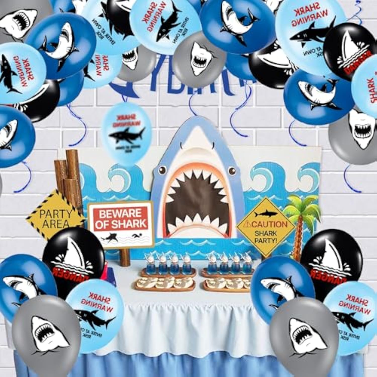 40 Pcs Shark Birthday Balloons Shark Party Balloons Shark Birthday Decorations Blue Ocean Balloons Shark Party Supplies, Shark Birthday Party Supplies