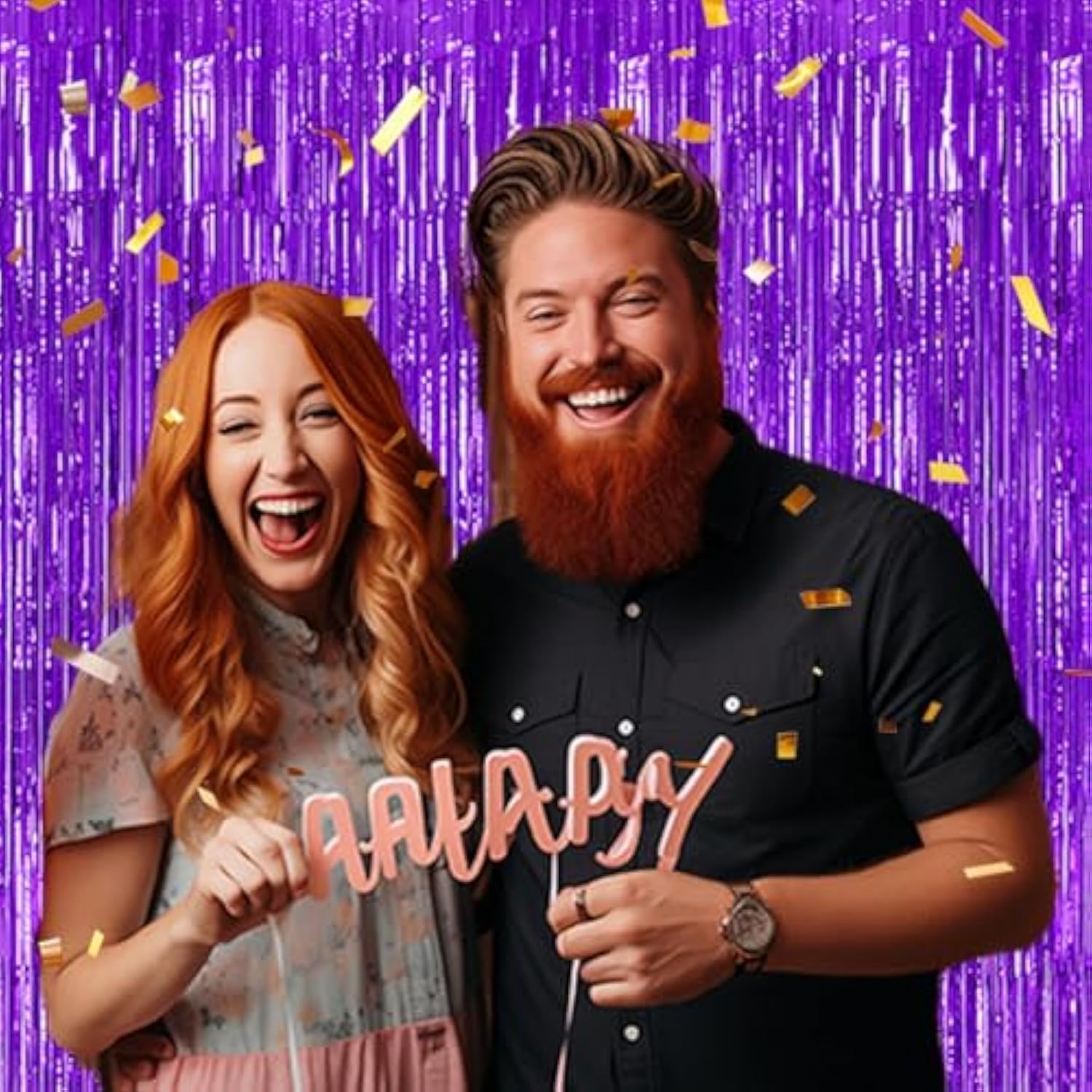 3-Pack Purple Foil Fringe Backdrop Curtains for Party & Photo Booth Décor