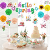 41Pc Spring Party Decorations, Hello Spring Decor Include Hello Spring Banner, Paper Pom Poms And Hanging Spring Decorations, Butterfly Hanging Decorations Spring Decorations For Home Office Classroom