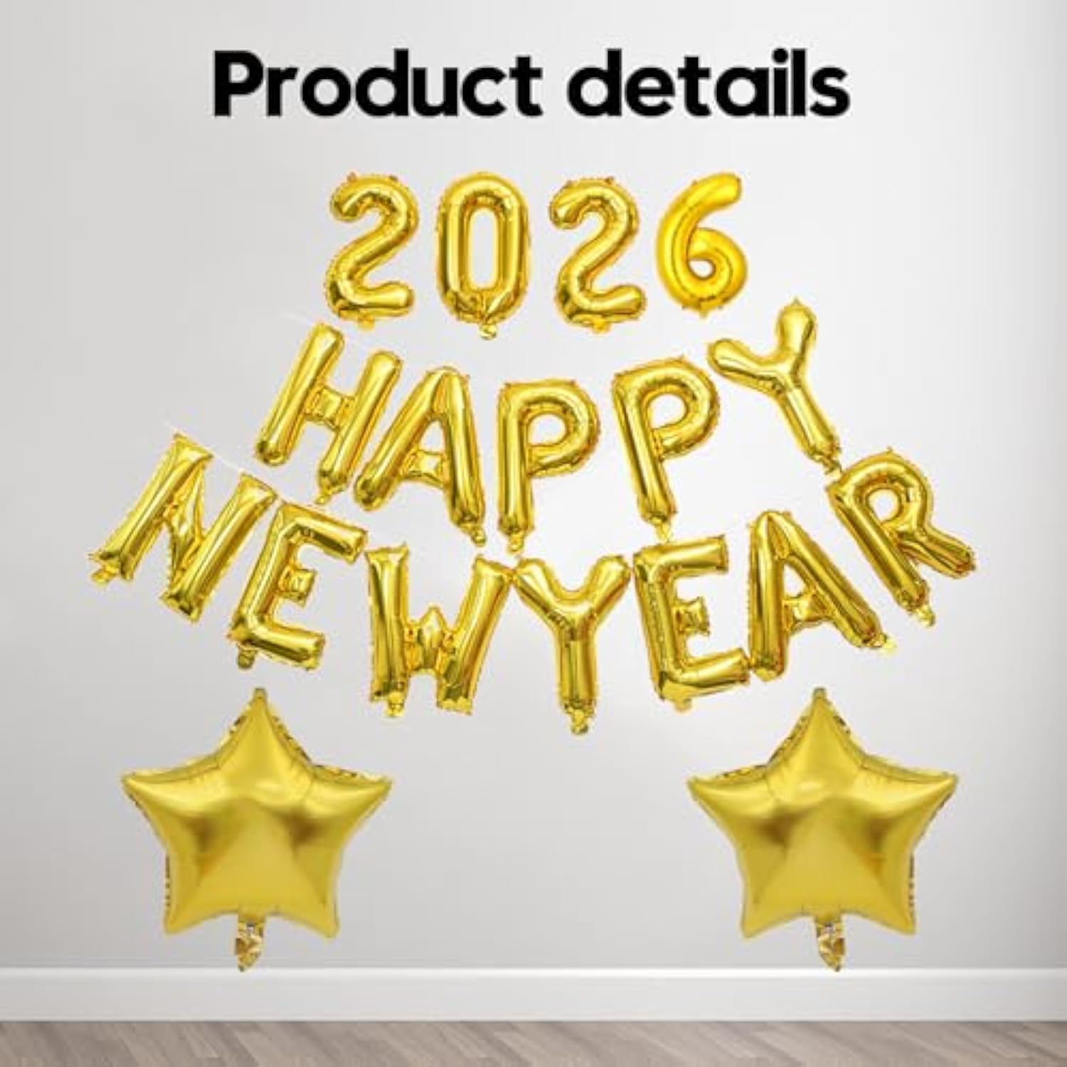 16 Inch 2026 Happy New Year Gold Letter Balloons for Party Decor
