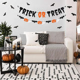 Pre Strung Trick or Treat Banner Black Glitter Pumpkins Ghosts Bats Party Decor