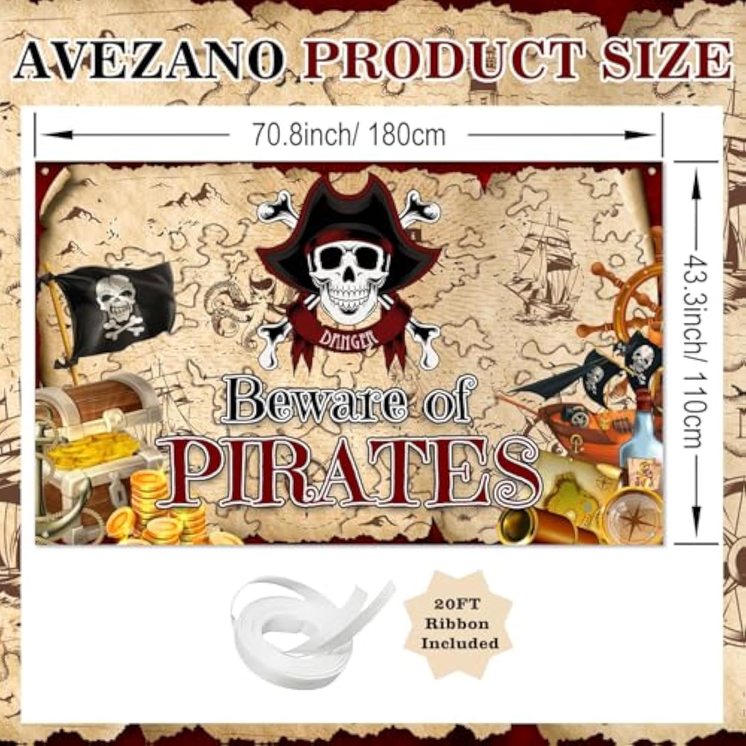 6x3.6 Ft Pirate Treasure Map Backdrop Banner Nautical Birthday Party Decorations