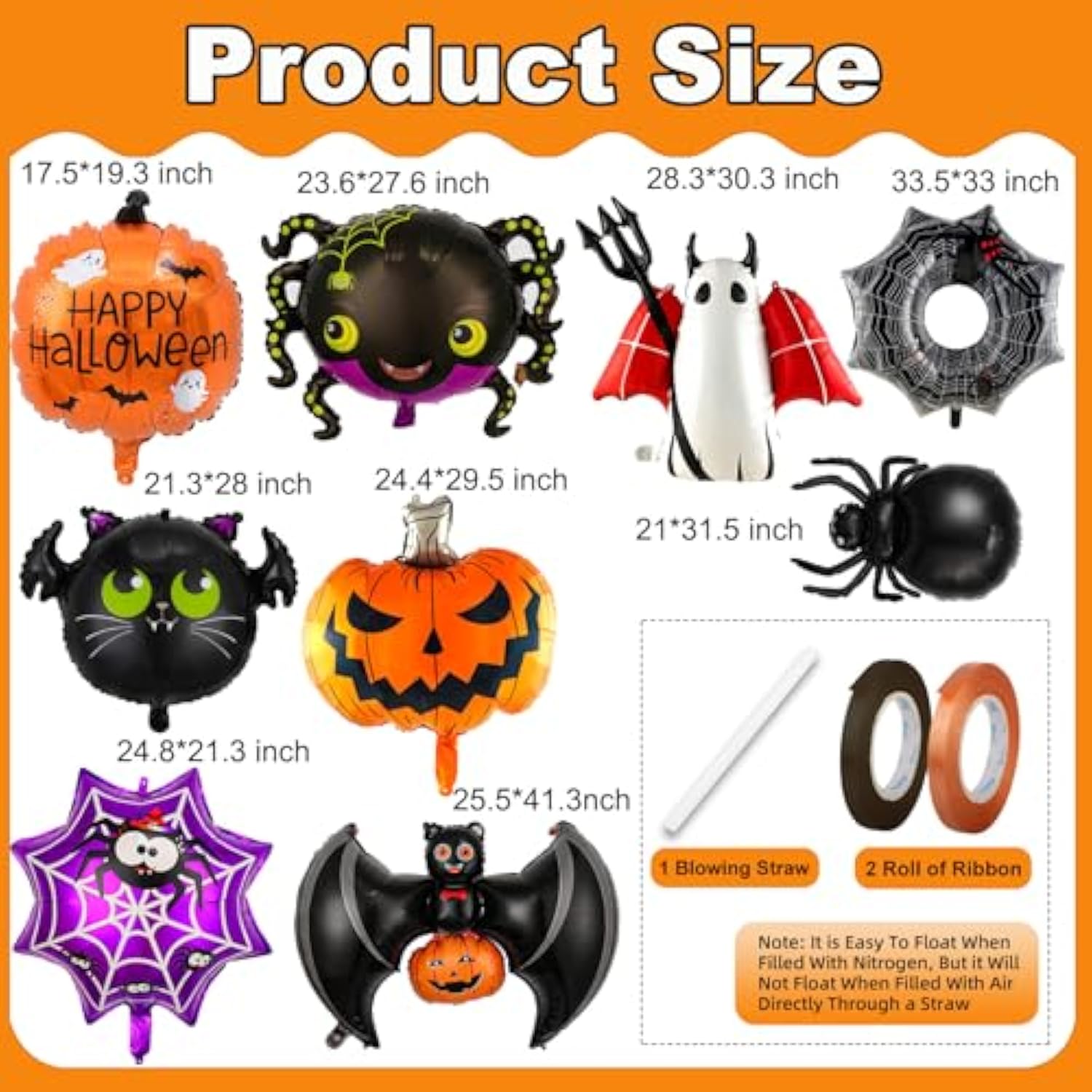9-Pc Halloween Balloon Set – Ghost, Spider, Pumpkin & Bat Party Decor