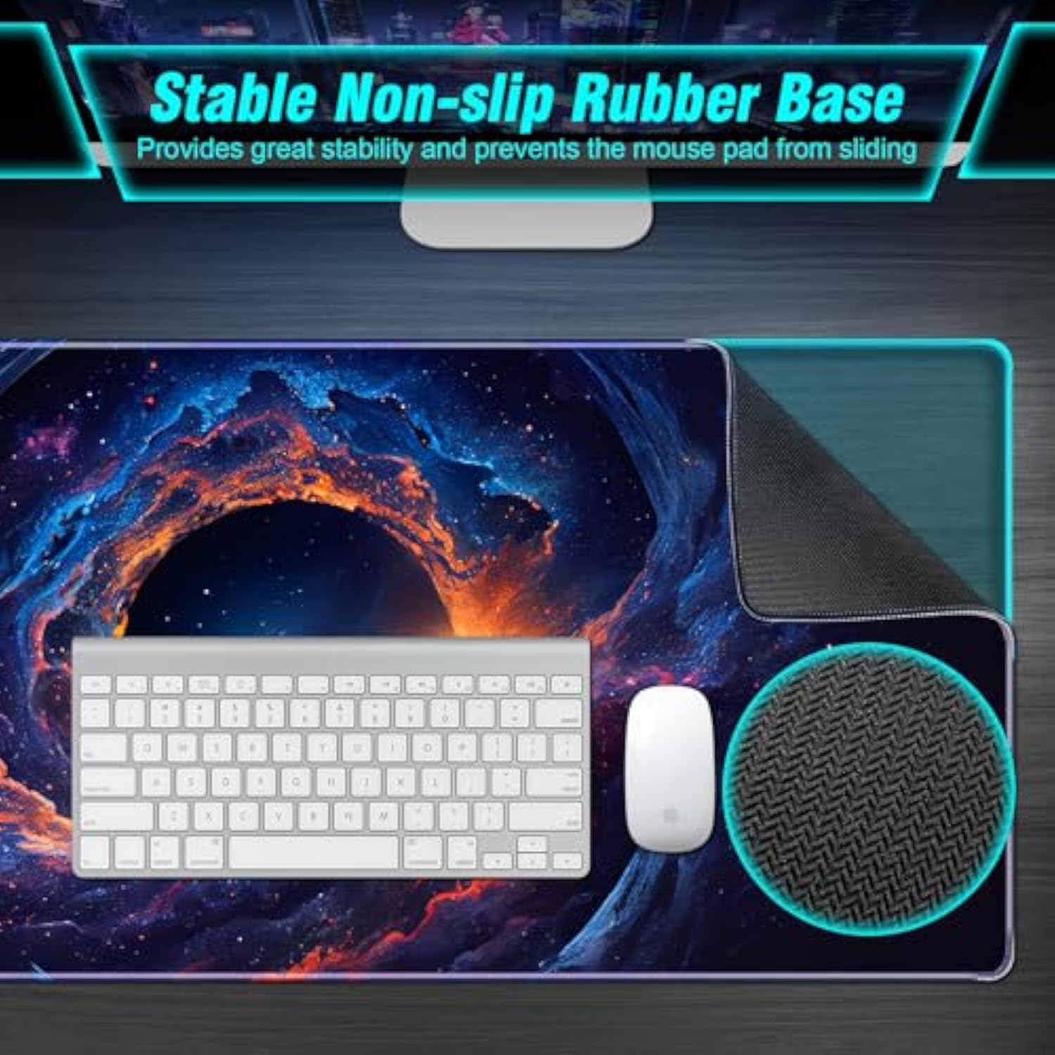 Large Gaming Mouse Pad, Technological Nebula Style Professional Gaming Mousepad, Nonslip Waterproof Rubber Base Mouse Pad For Gaming & Office & Home, 31.5 X 11.8Inch Full Desk Mouse Pad