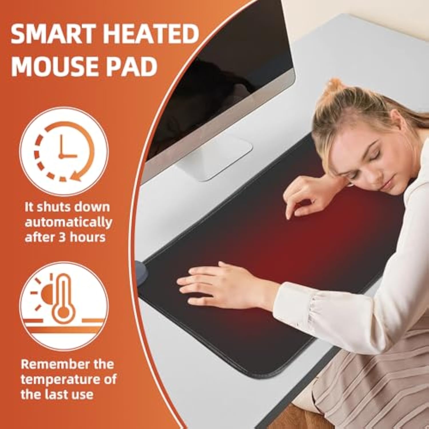 Heated Mouse Pad - Heated Desk Mat With 8 Levels Heating & 3 Hours Auto Shut-Off - 31.8”X 17.3”Large Safe Desk Mat Hand Warmer For Home Office Work(Black)
