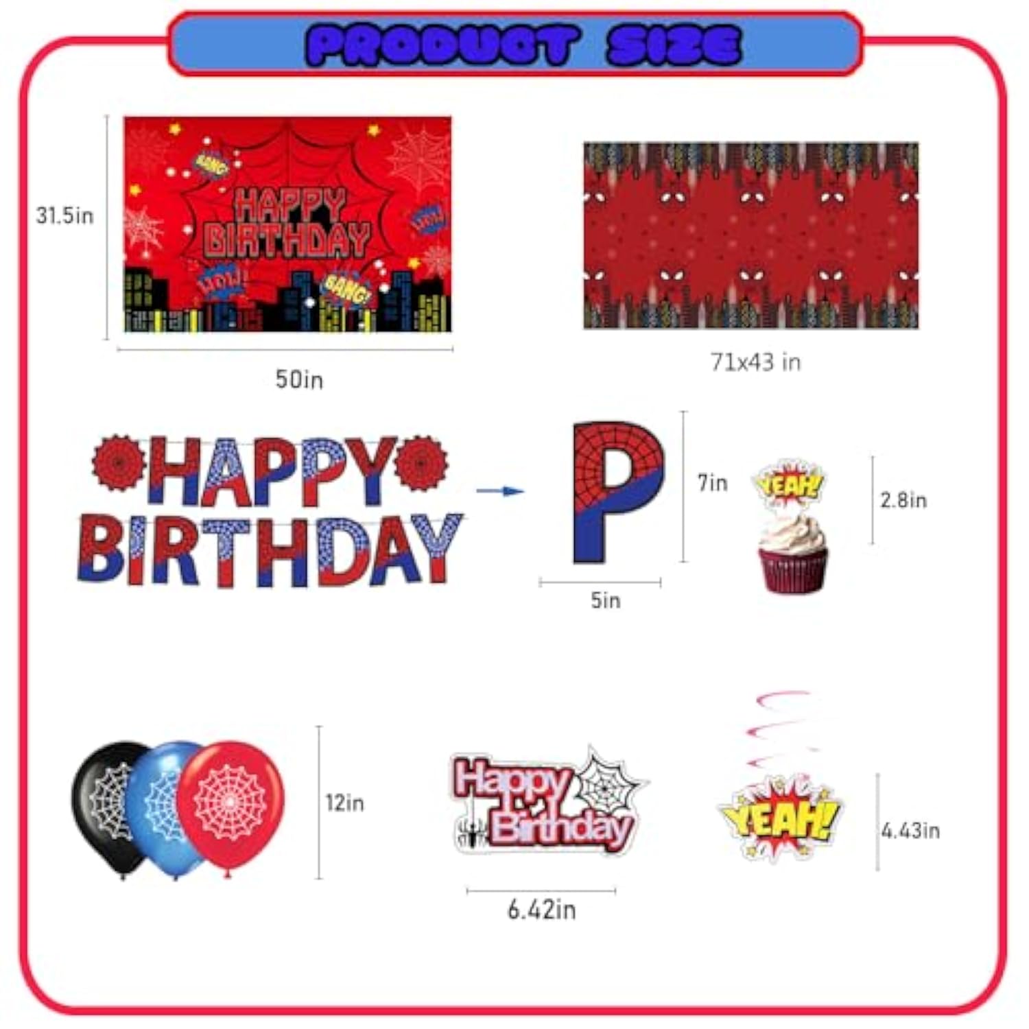 Spider Theme Birthday Party Supplies, Spider Theme Party Decorations Including Birthday Banner, Backdrop, Balloons, Hanging Swirls, Tablecloth, Cake Toppers For Kids Party