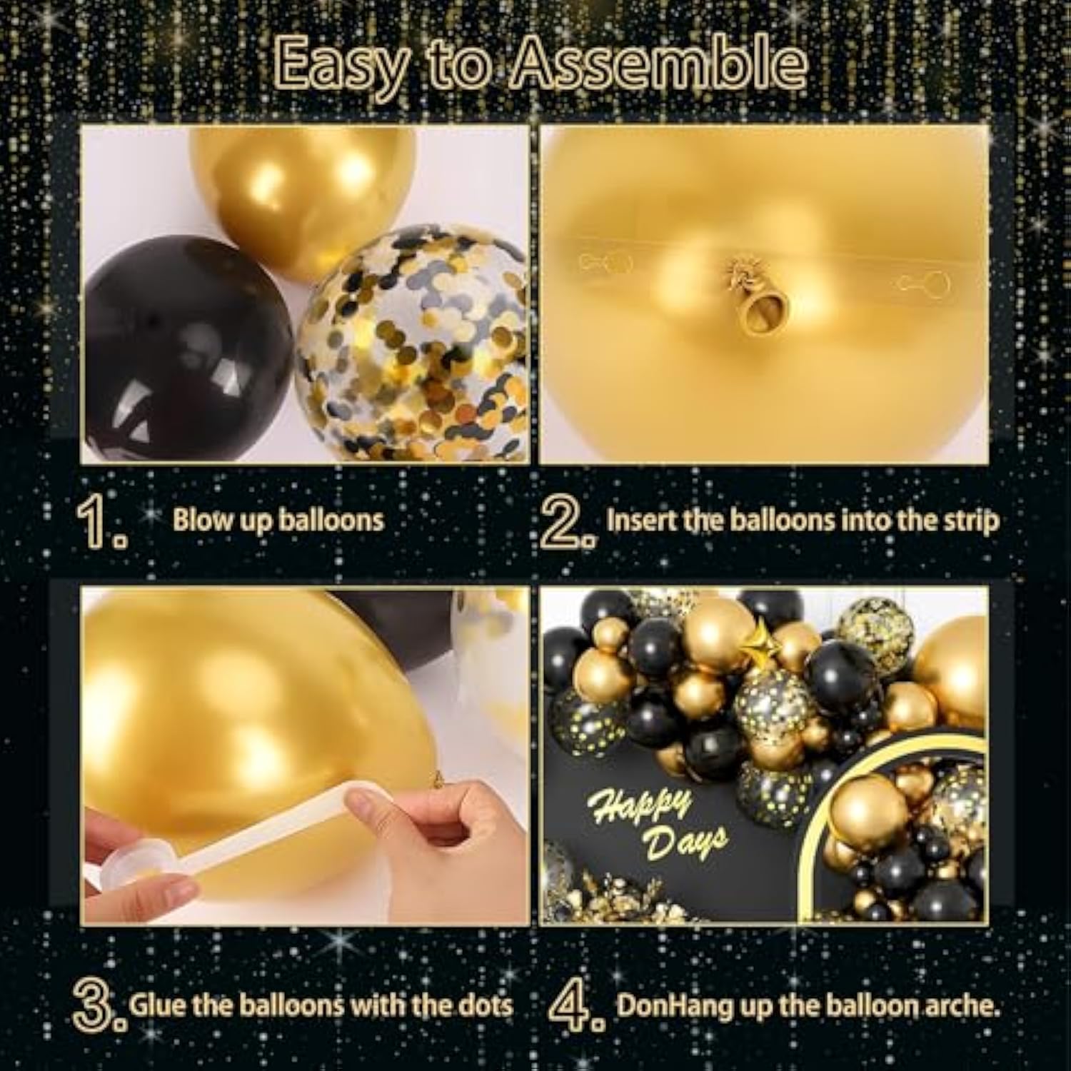 126 Pcs Black Gold Balloon Arch Kit Metallic Confetti Party Decor