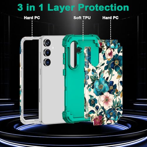 for Galaxy S24 FE Case,Three Layer Heavy Duty Shockproof Protection Hard Plastic+Soft Silicone Full Body Drop Protective Case for Samsung Galaxy S24