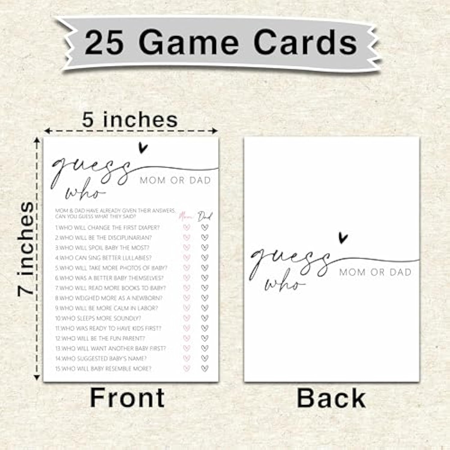 Hilarious Baby Shower Games, Guess Who Mom Or Dad Game, Minimalism Baby Shower Decorations Favors Ideas, Gender Neutral Party Supplies-25 Pcs, 5X7 In -C05