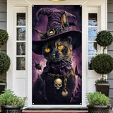 Scary Black Cat and Bats Halloween Door Cover Gothic Porch Decoration 72×36