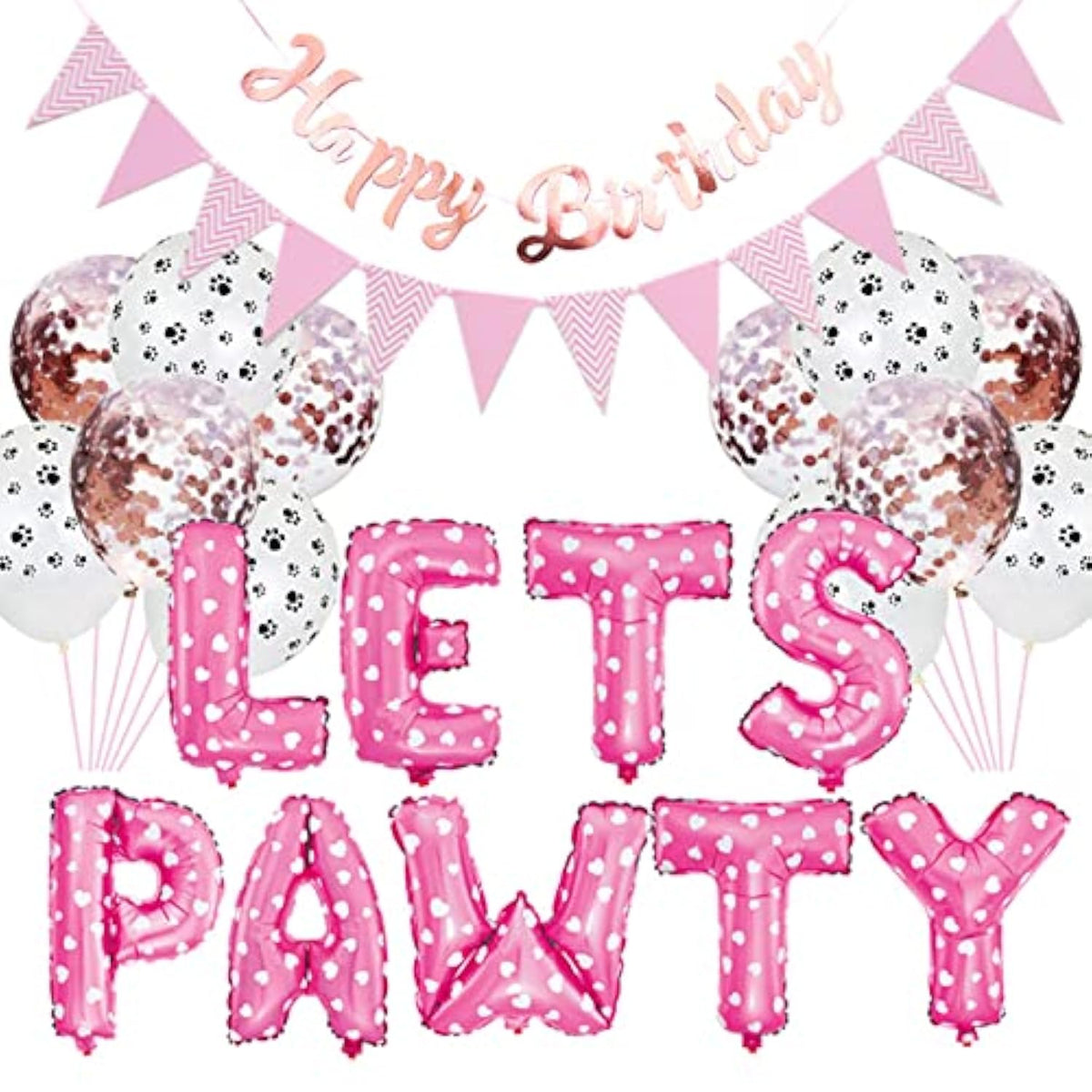 Dog Cat Birthday Party Supplies, Paw Print Balloons & Happy Birthday Banner Decor