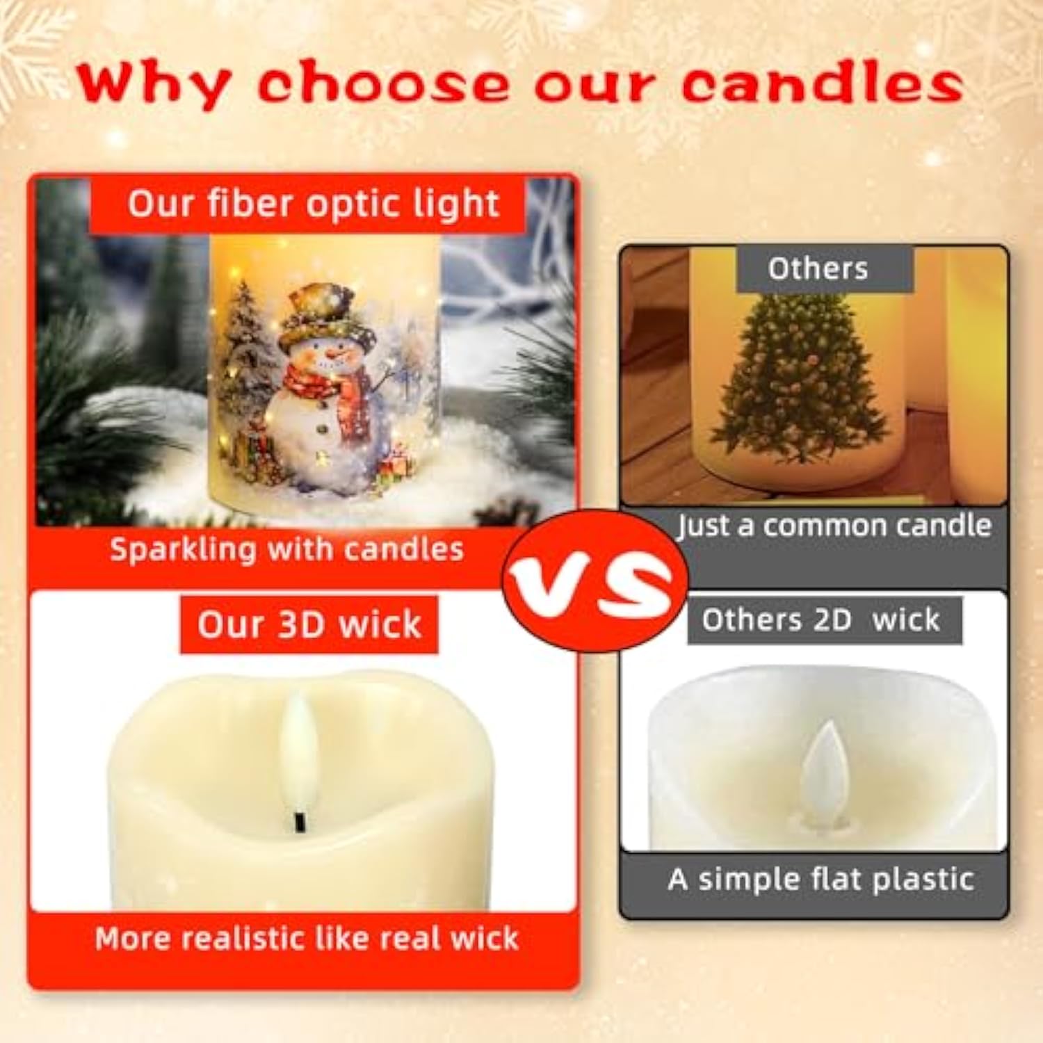 Christmas Flameless Flickering Led Candles With Remote Timer,Battery Operated 3D Wick Pillar Candles Fiber Oiptic Decorative Lights Set Of 3 For Decorations Indoor