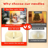 Christmas Flameless Flickering Led Candles With Remote Timer,Battery Operated 3D Wick Pillar Candles Fiber Oiptic Decorative Lights Set Of 3 For Decorations Indoor