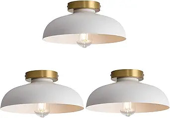 3 Pack Modern Semi Flush Mount Ceiling Lights White and Gold E26 Ceiling Fixtures