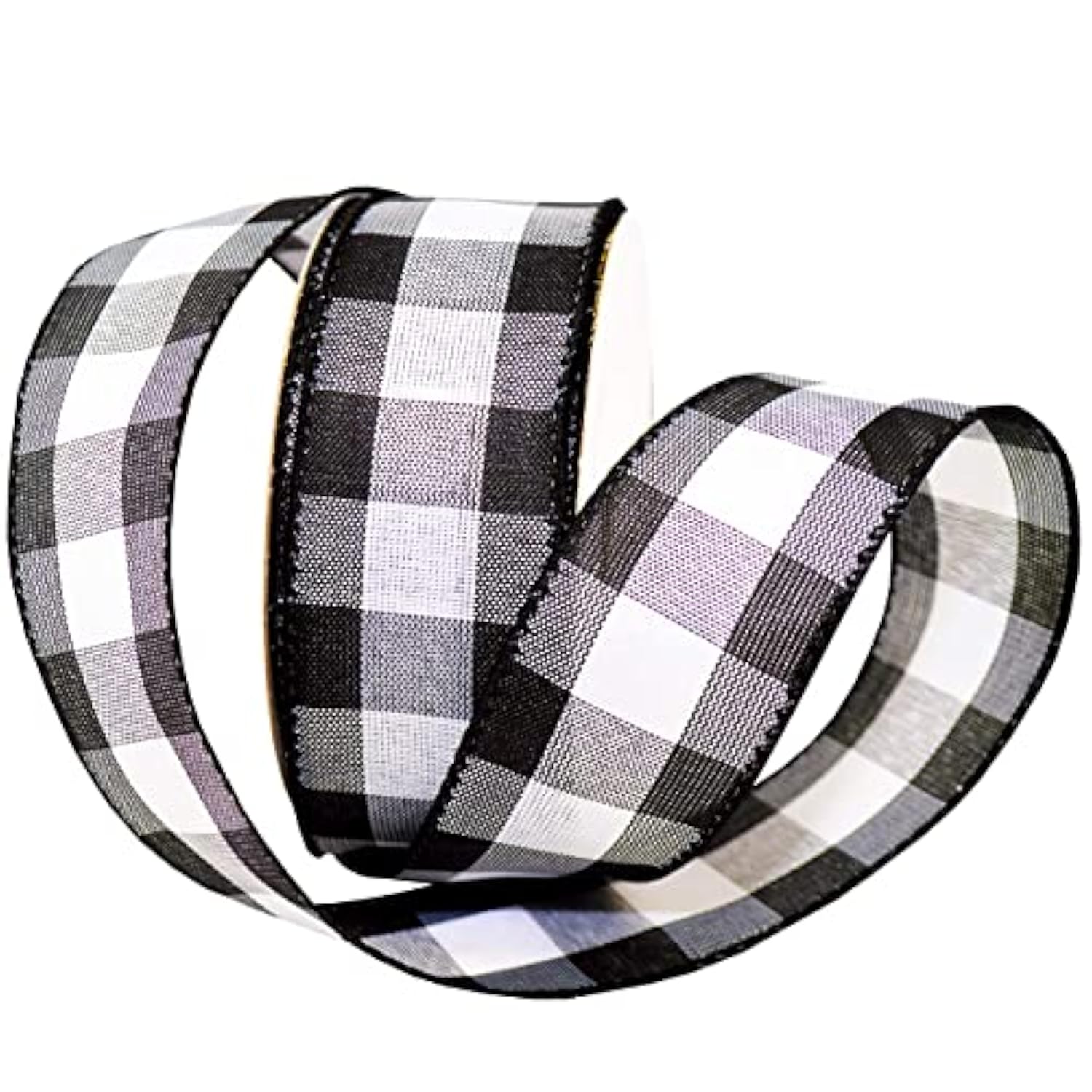 Cambridge Wired Black And White Buffalo Check Plaid Ribbon, For Gift W