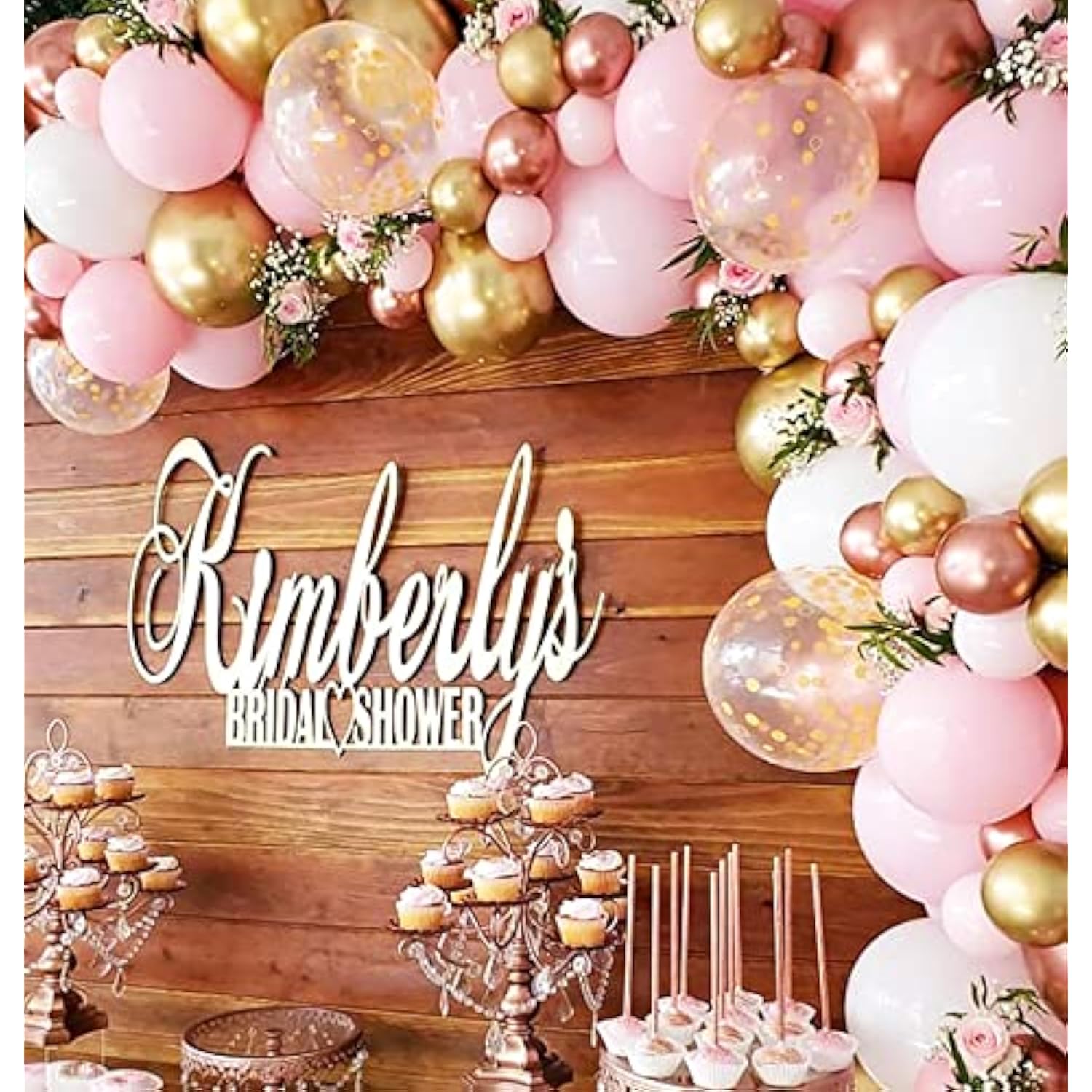 160pcs Rose Gold Pink White Balloon Garland Arch with Confetti for Baby Shower Party