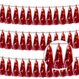 3P Red Tassel Banner Garland Metallic Foil Fringe Banner Tinsel Tassels Streamer Banner Backdrop For Parade Floats, 2025 Graduation Decorations, Wedding Party Decoration