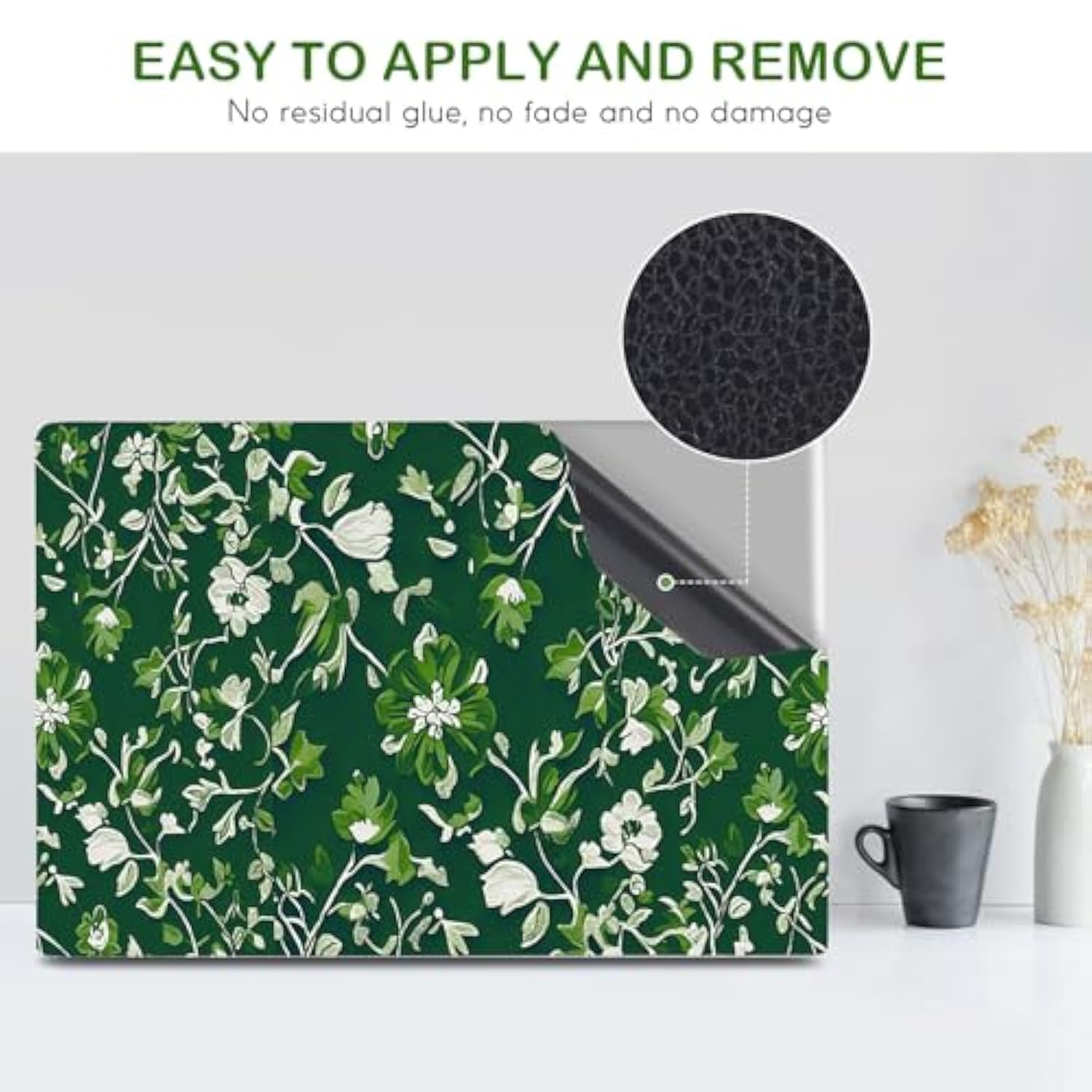 Laptop Skin Sticker Cover Decal, 12-15.6 Inch Laptop Notebook Vinyl Skin Sticker Chromebook Cover Protector, Green Art Leaf