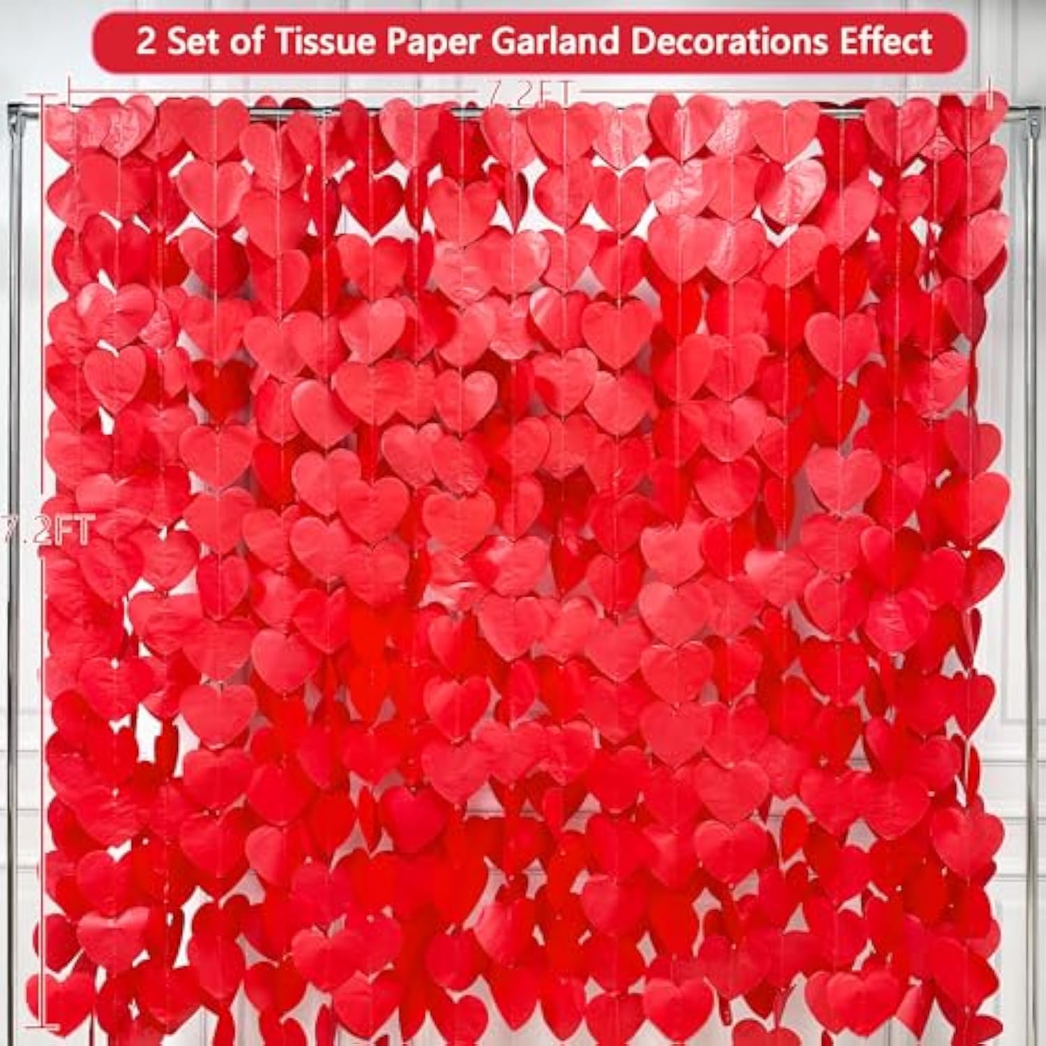 205 Ft Red Party Decorations Red Heart Backdrop Streamer Tissue Paper Love Heart Hanging Garland For Valentines Birthday Anniversary Engagement Wedding Bridal Shower Baby Shower Hen Party Supplies
