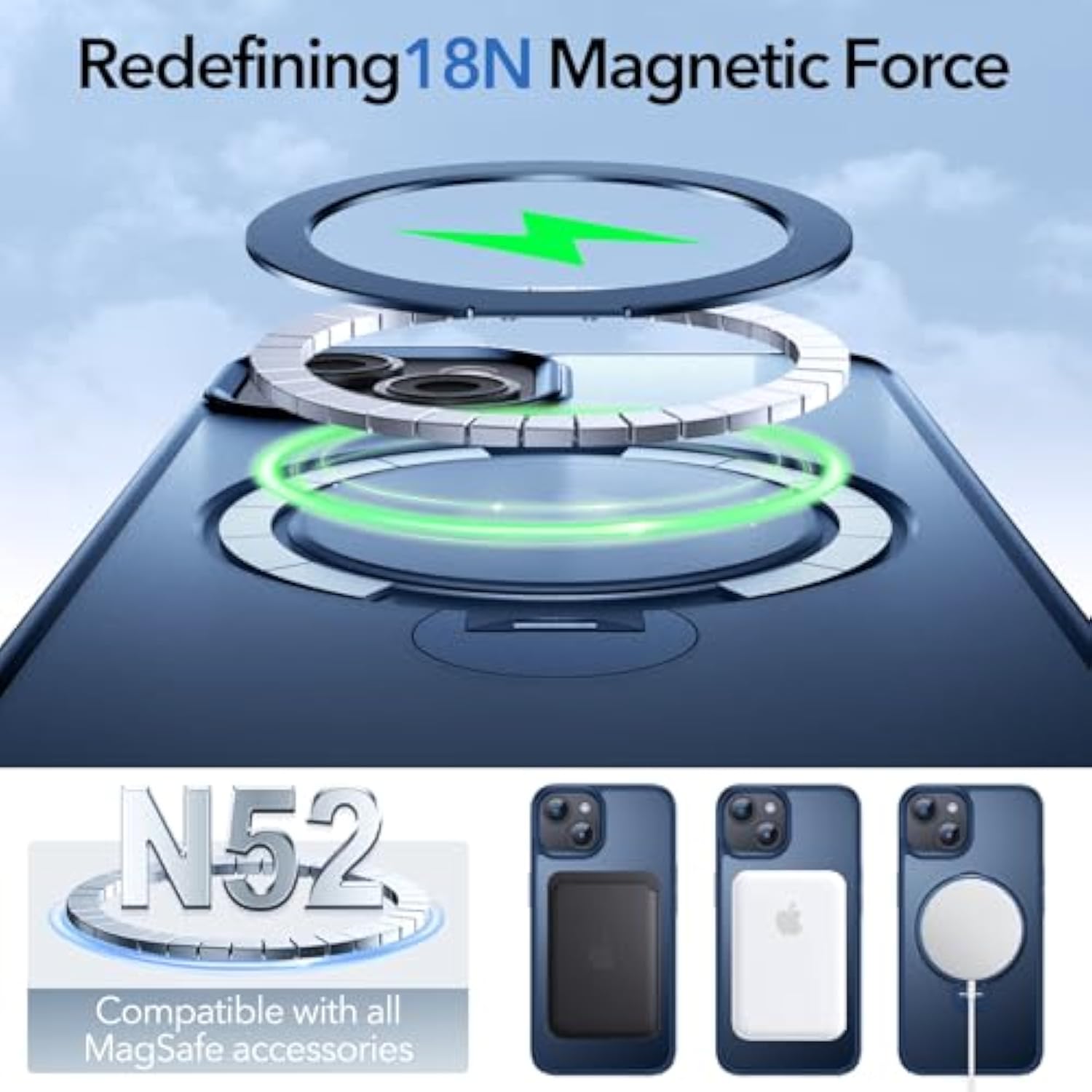 360° All-In-One Stand Case For Iphone 14/13 Case With Rotatable Magnetic Kickstand Ring Holder, Compatible With Magsafe, Mil-Grade Shockproof Iphone 14/13 Phone Case Cover, Blue