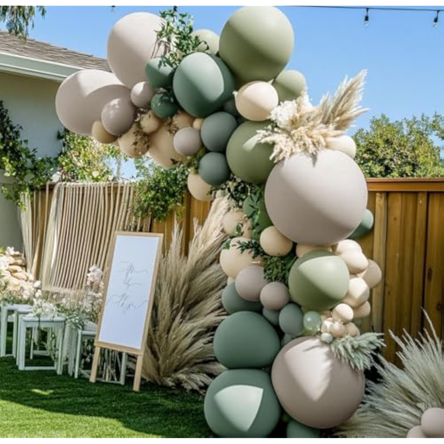 Dusty Green White Sand Balloon Garland - Double Stuffed Light Sage Green White Cream Balloon Arch Kit Latex Olive Beige Balloons For Baby Shower Birthday Woodland Wedding Wild One Party Decor
