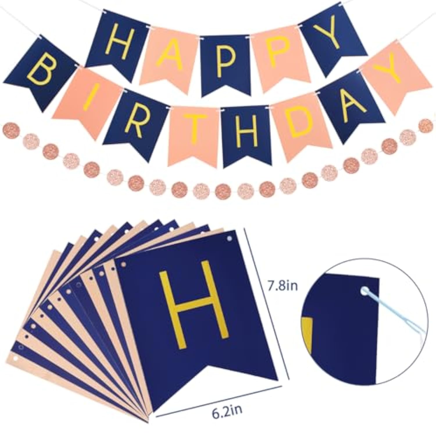 Navy Rose Gold Birthday Decorations 61 Pieces Balloon Kit With Foil Balloons,Flower Pompoms,Round String Suit For 1St 16Th 21Th 25Th 30Th 35Th 40Th, Women Grils Navy Rose Gold Birthday Party1