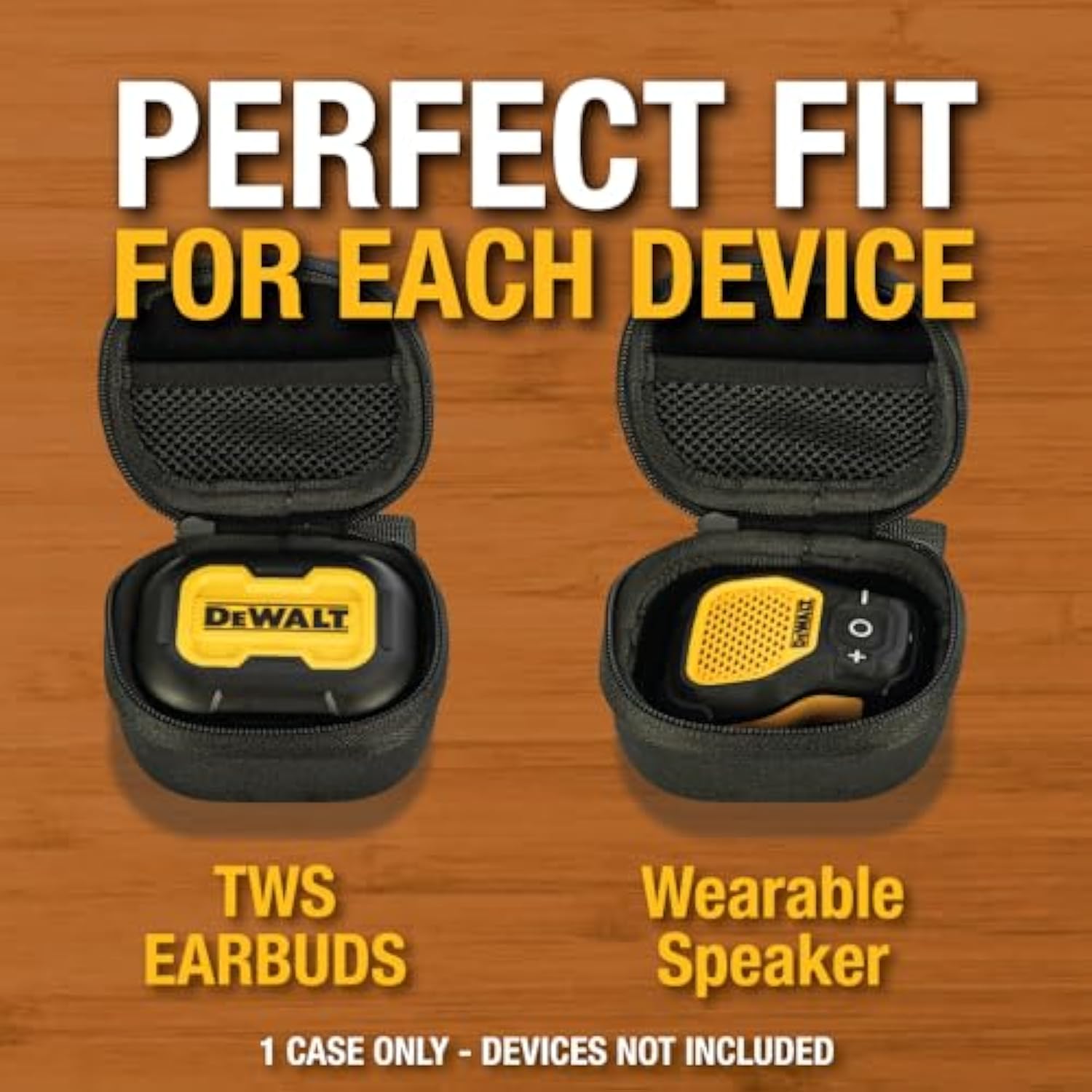 DEWALT Heavy Duty Protective Headphone Case for TWS Earbuds & Wearable Speaker, Compact Lightweight w/EVA Headphone Case Hard Shell, Shockproof, Water-Resistant, Soft Interior & Accessory Mesh Pocket