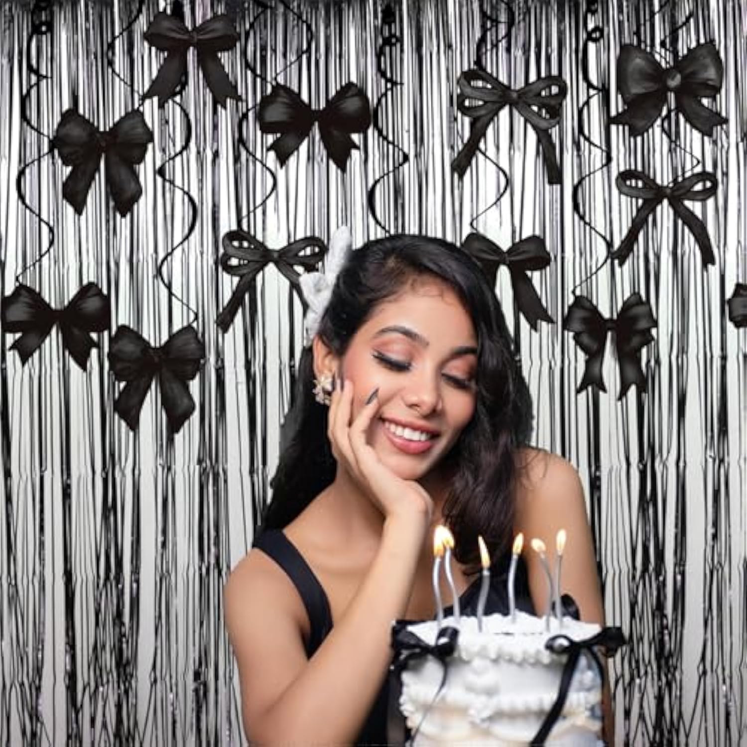 Black Bow Hanging Swirls Black Bows Banner Garland For Shes Tying The Knot Bridal Shower Decor Coquette Theme Birthday Party Decorations