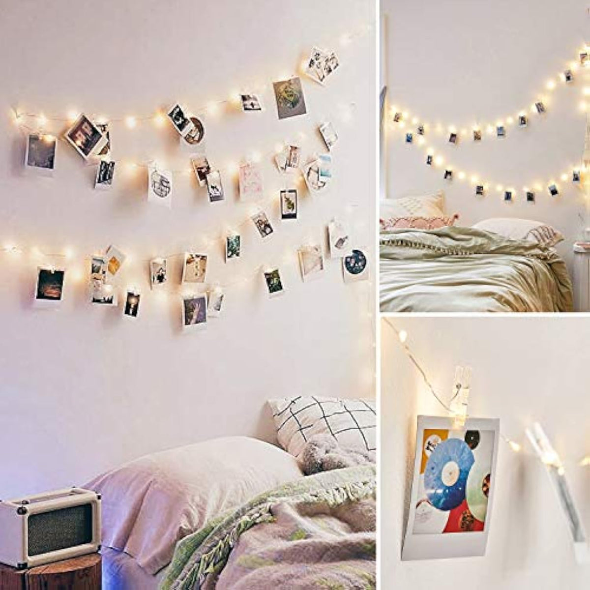 50 LED Fairy String Lights with 20 Photo Clips 16ft Battery Operated Warm White