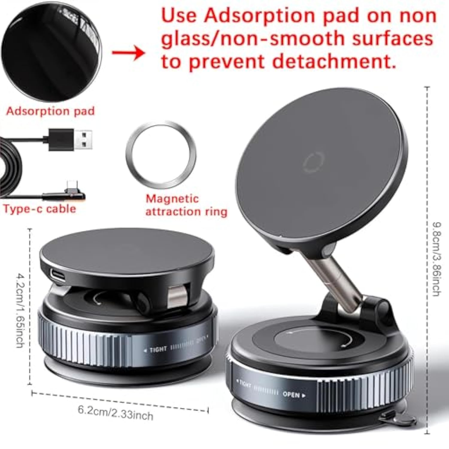 Wireless Charger Car Phone Holder For Magsafe,360°Adjustable Suction Cup Phone Mount For Car Dashboard/Windshield, Compatible With Iphone 16/15/14/13/12 Series (Black)