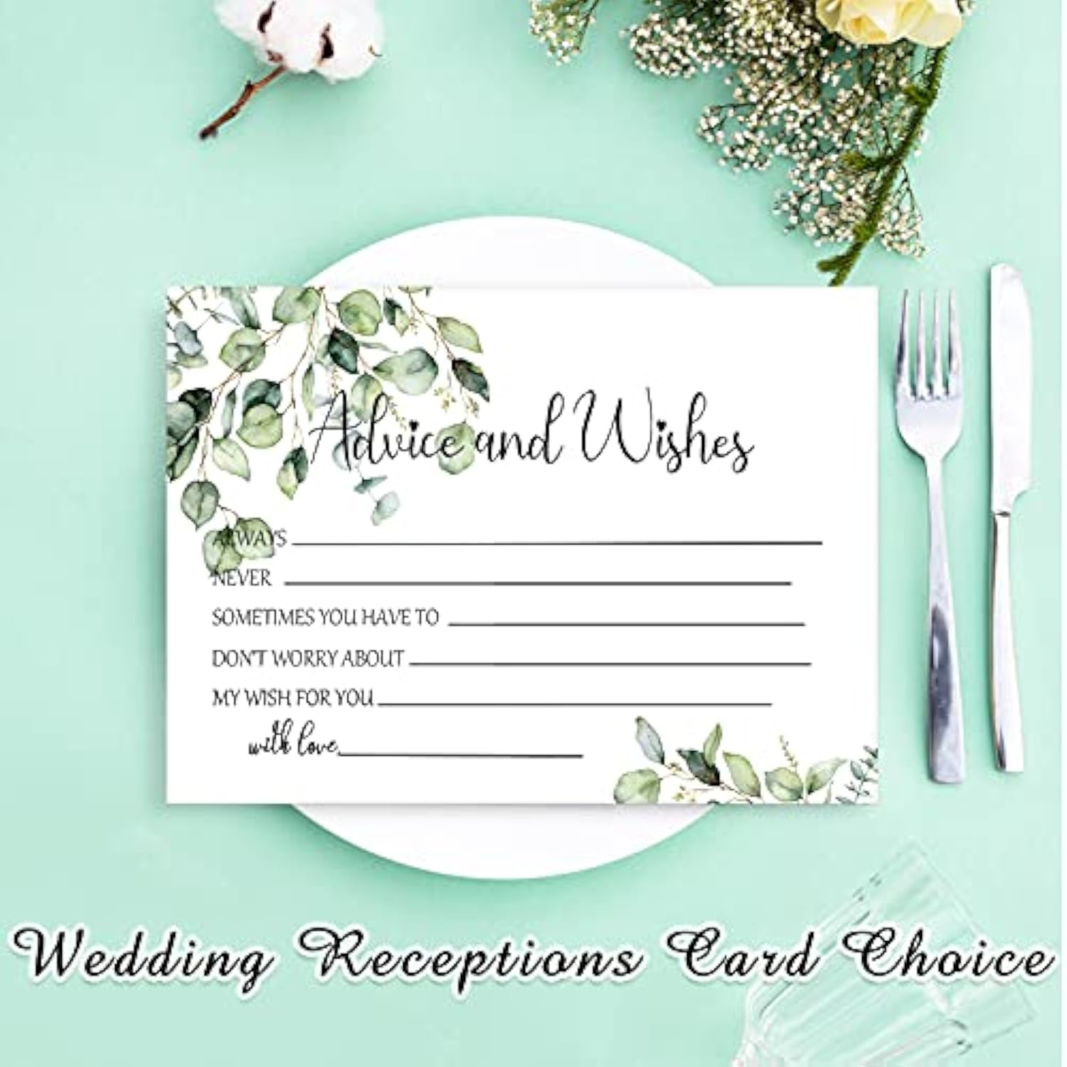 50 Pcs Advice And Wishes Cards, Uncoated Wedding Advice Cards Heavyweight Printed Guestbook For The Bride And Groom, Baby Shower, Wedding Shower, Birthday Party(Leaf Theme)
