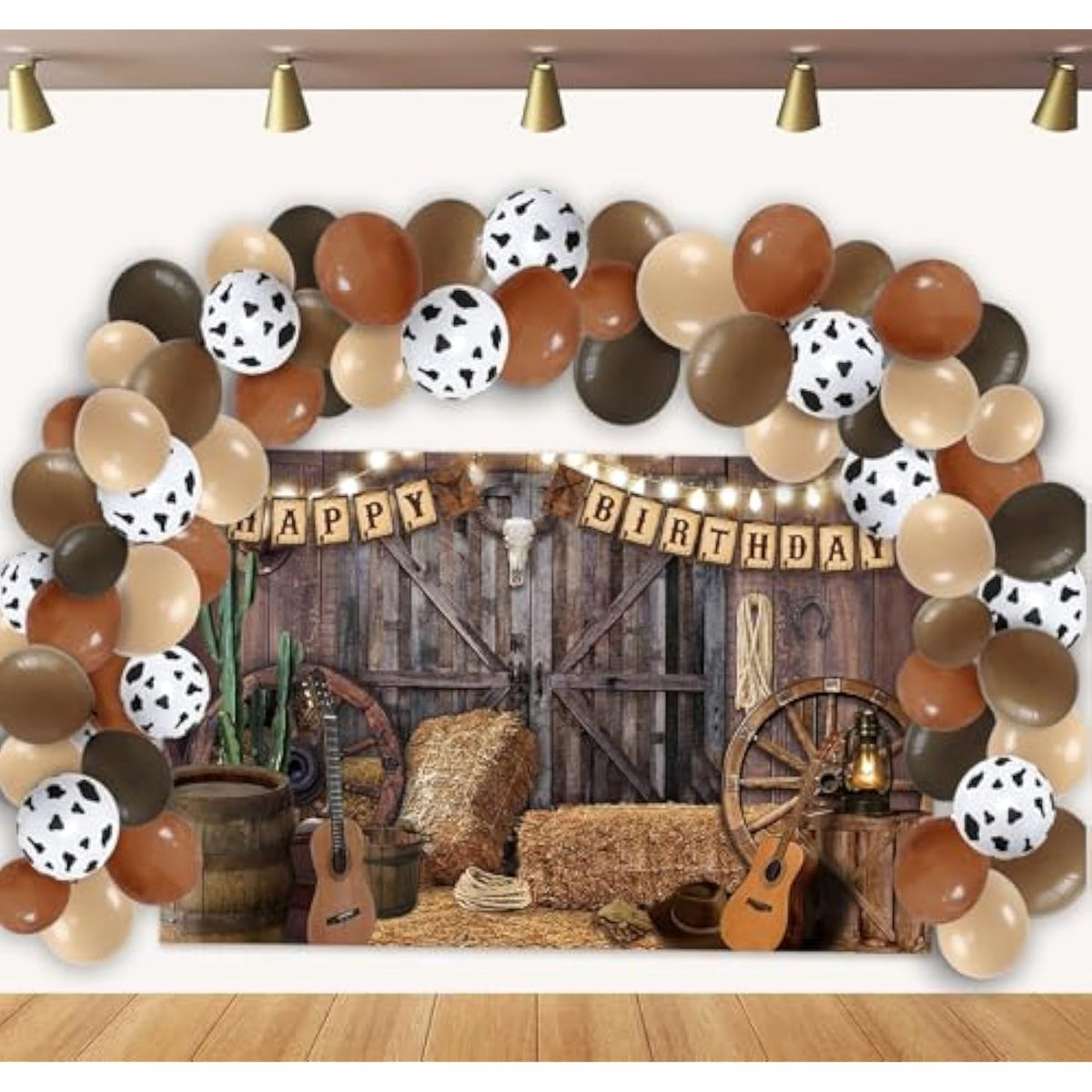 Western Cowboy Birthday Decorations 65Pcs Balloons Backdrop 5.9X3.6Ft Baby Shower