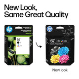 67 Black/Tri-Color Ink Cartridges (2-Pack) | Works With Deskjet 1255, 2700, 4100, Envy 6000, 6400 | Instant Ink Eligible | 3Yp29An | Packaging May Vary