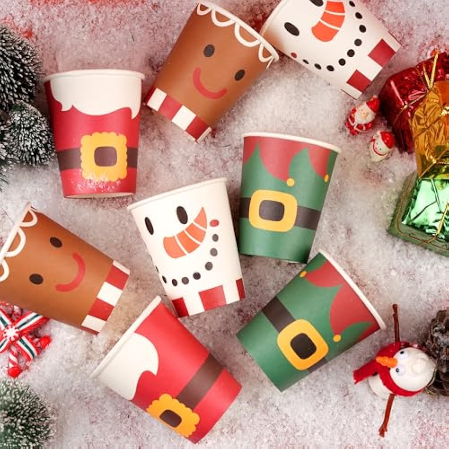 48 Pcs Merry Christmas Disposable Cups, 4 Designs Xmas Drinkware 9 Oz Paper Cup, Snowflake Santa Elk Christmas Cups For Hot Chocolate Coffee Cold Beverage Holiday Tableware Supplies Favors