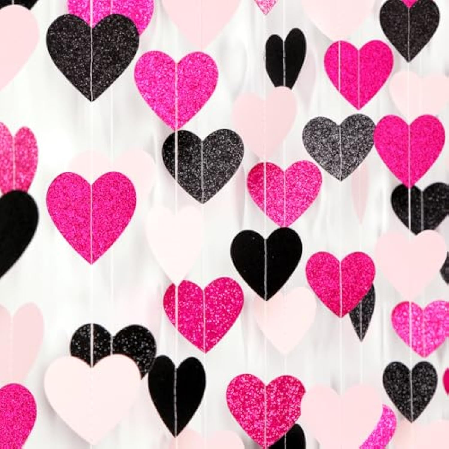 62Ft Hot Pink & Black Heart Streamers Birthday/Wedding Hanging Garland Banner