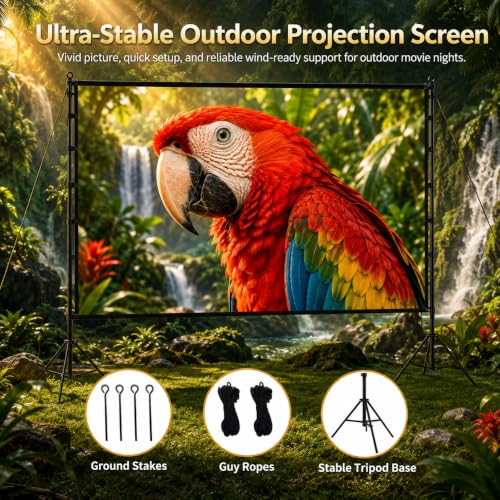 Outdoor Projector Screen With Stand, 120 Inch Portable Movie Screen - 16:9 4K Hd Foldable Anti-Crease Projection Screen With Carry Bag For Movie Nights, Camping And Parties Support Double Sided