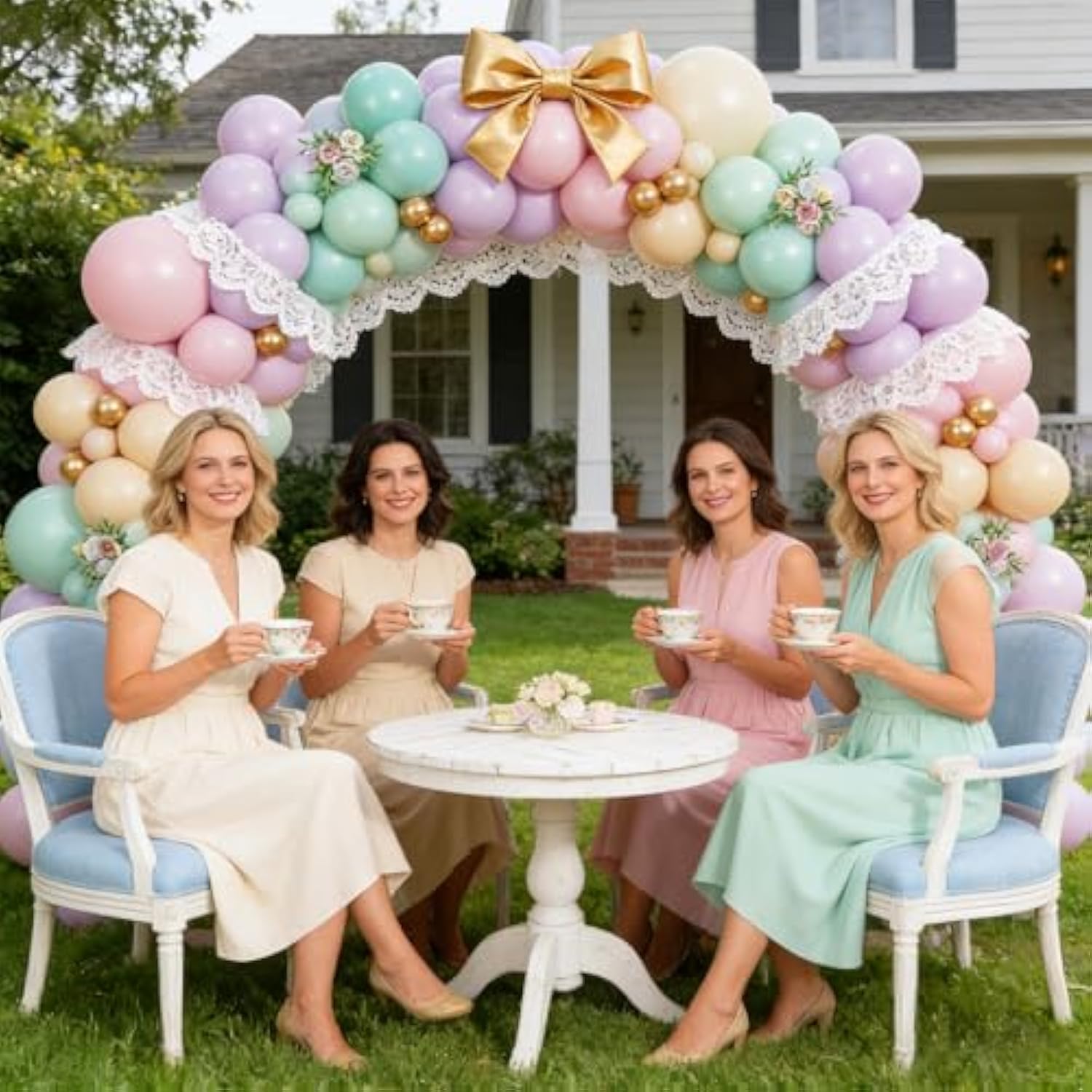 Pastel Green Pink And Purple Balloon Arch Garland Kit?164Pcs Tea Party Decorations For Girls Fairy Birthday Bridal Baby Shower Spring Garden Tea Party Decor With Teal Nude Metallic Gold Latex Balloons