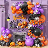 139Pc Halloween Balloon Arch Kit – Orange Black Purple with Bat & Spider Decor