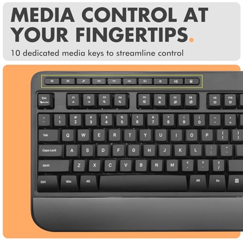 X9 Wired Keyboard - Comfortable Typing - Ergonomic Full Size Usb Keyboard With Wrist Rest, Number Pad, Multimedia And 114 Keys - External Computer Keyboard For Laptop, Desktop And Office Pc