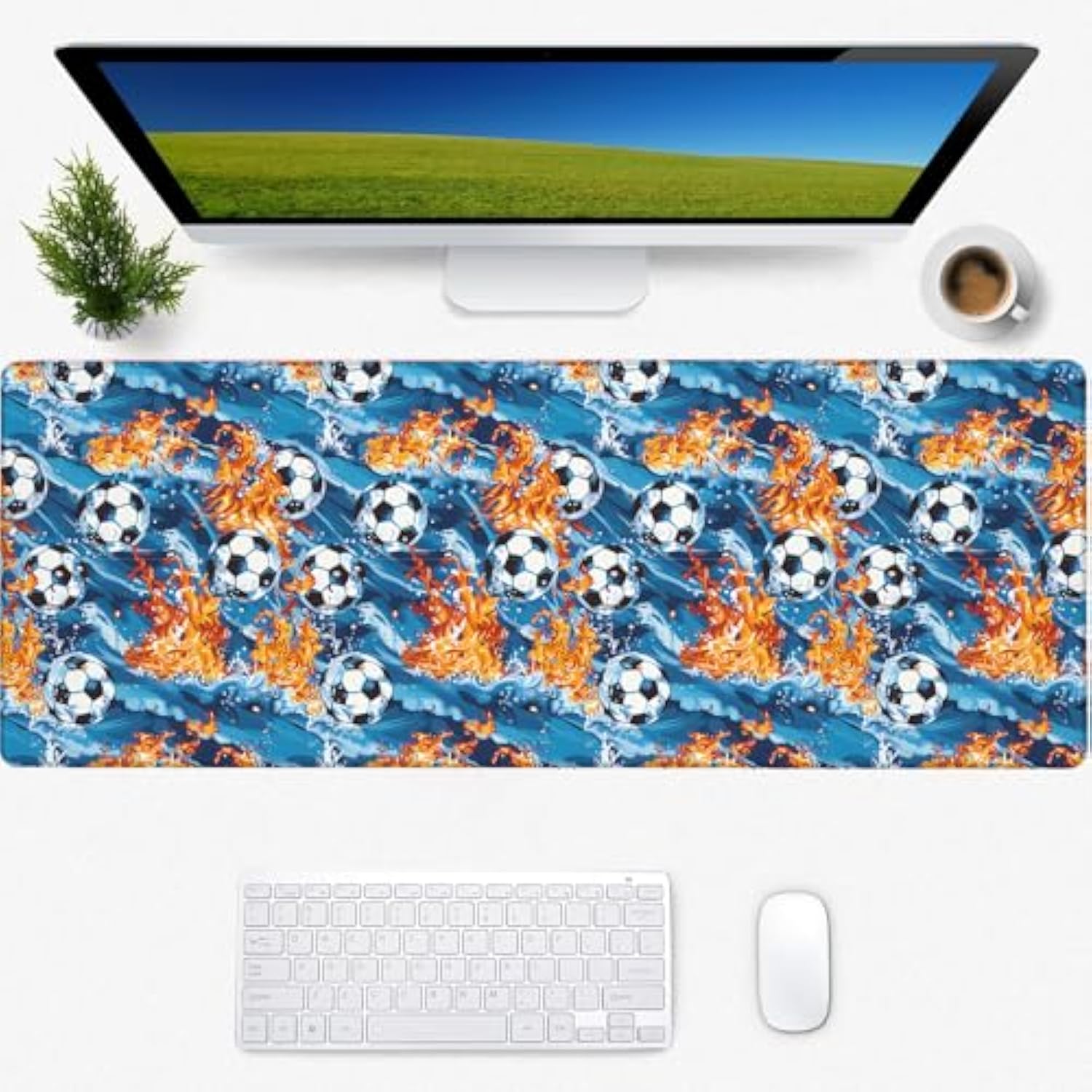 Soccer Gaming Mouse Pad, Desk Mat, Non-Slip Rubber Base Cool Aesthetic Mousepads For Computer Laptop Keyboard Office School Home Desktop Decor 31.5" X 11.8"
