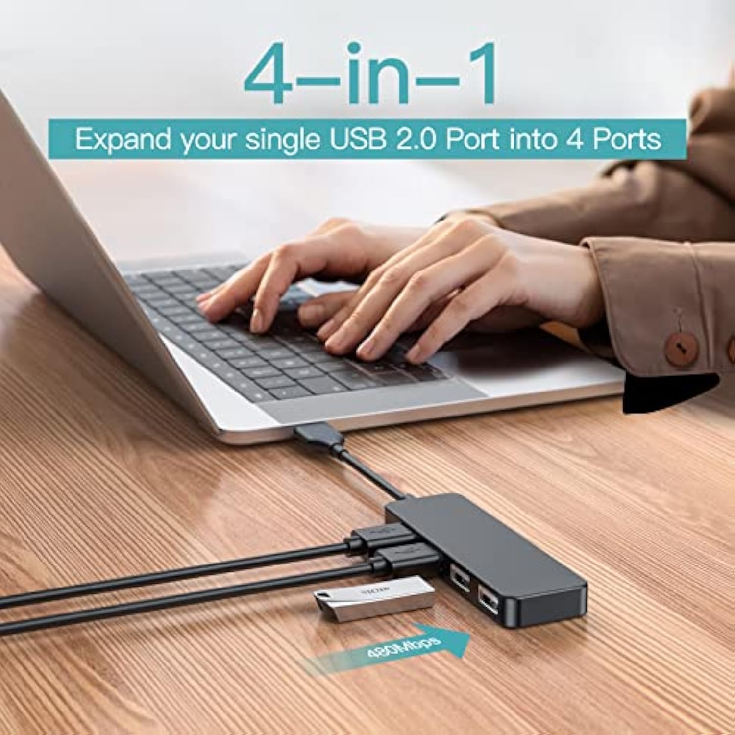 Usb Hub, Usb Splitter,Usb 4-Port Adapter,Usb Extender For For Laptop, Pc, Macb