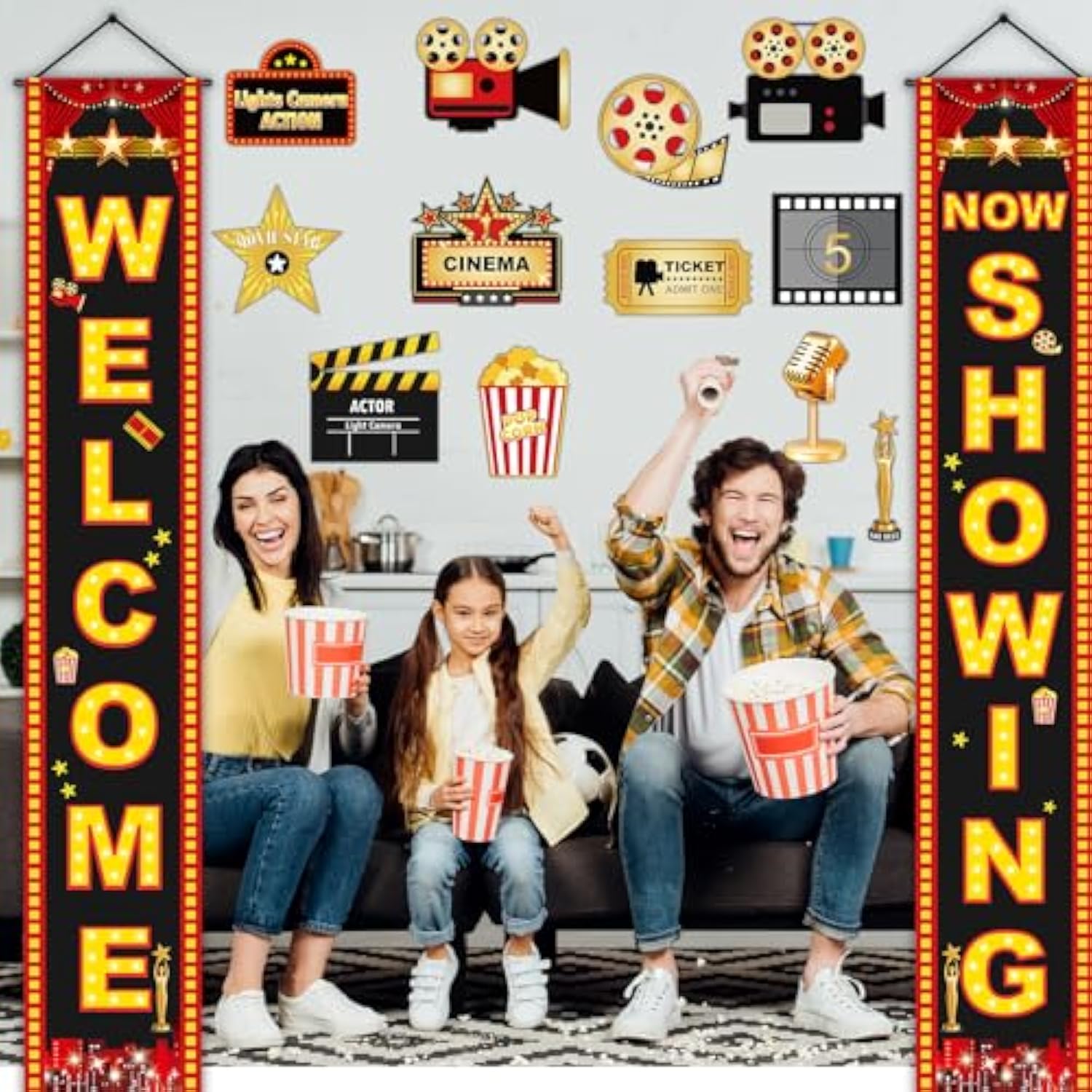Movie Night Porch Sign Banner 12Pcs Movie Signs Cards For Home Film Backdrop Party Decoration Welcome Now Showing Door Hanging Banner Night Cutouts For Theater Photography Family Party Supplies