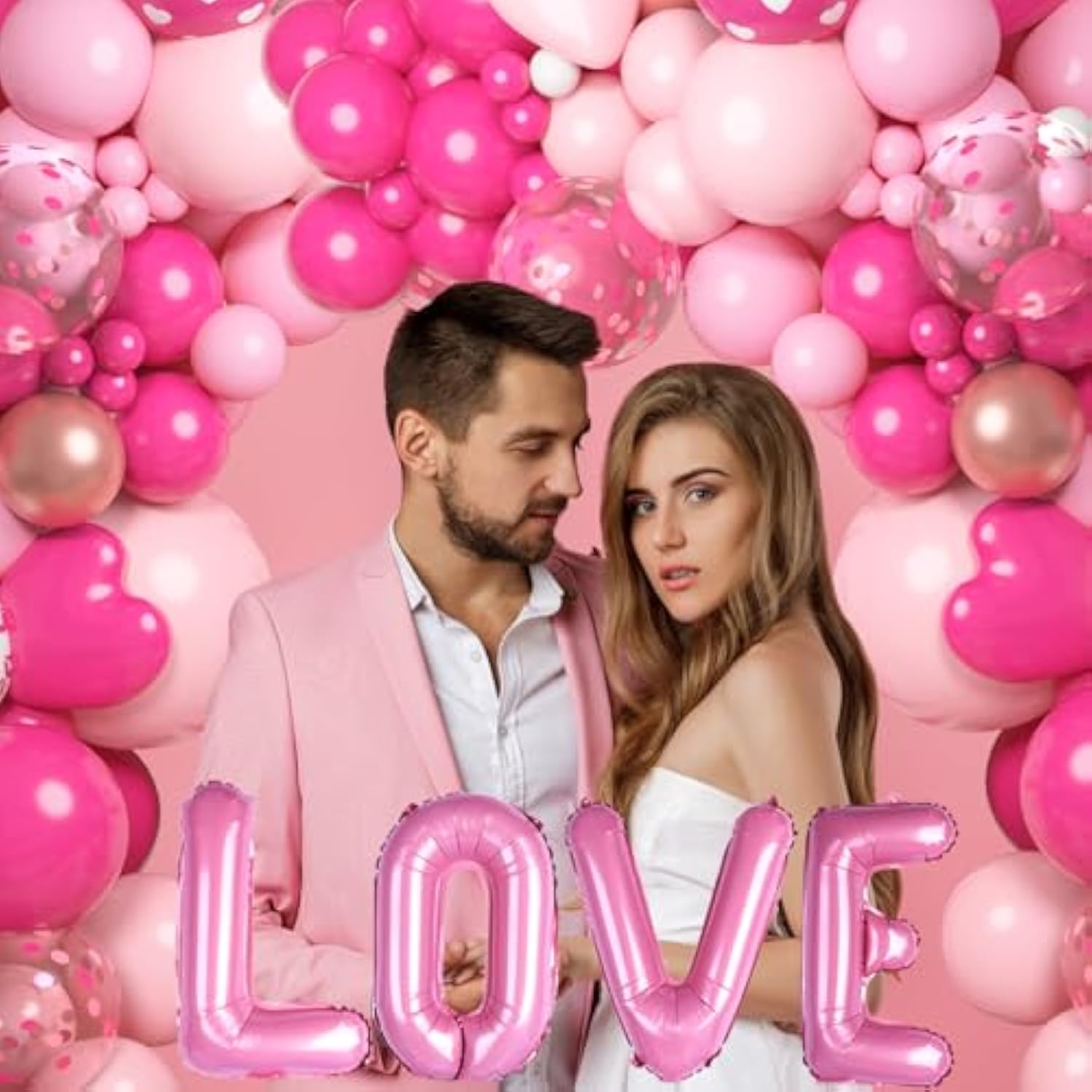 185Pcs Valentines Day Balloons Garland Arch Kit, Hot Pink Heart Love Foil Balloon For Women Girls Valentine'S Mother'S Day Wedding Shower Princess Party Decorations Engagement Supplies