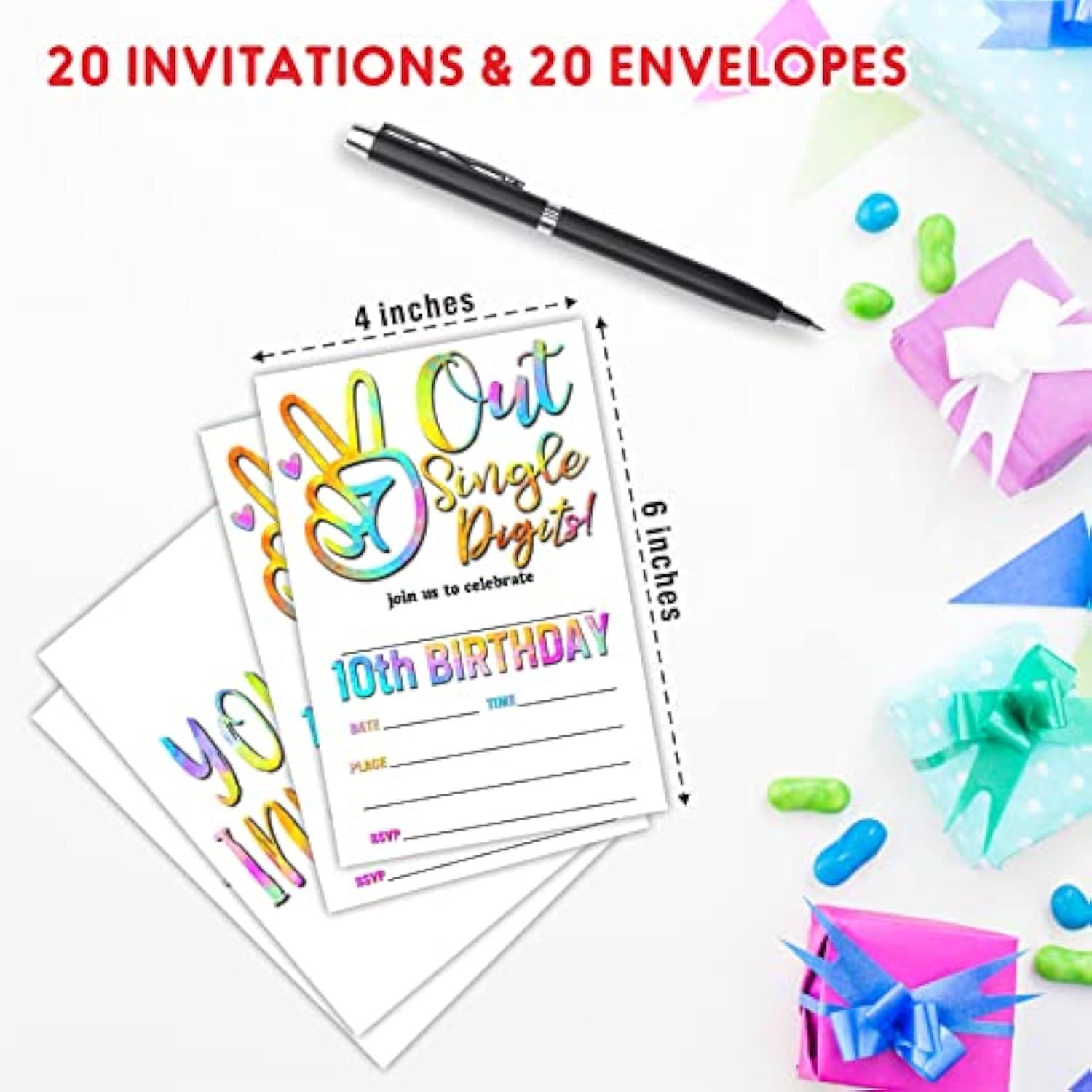10Th Birthday Invitations, Out Single Digits Double-Sided Fill-In Invite Cards For Birthday Party?Boys, Girls, Kids, Teen, 20 Invitations With Envelopes, Decorations,Party Favor And Supply-B14