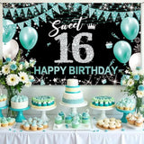 Sweet 16 Party Decorations Turquoise Fabric Banner, Yard Sign & Photo Booth Props