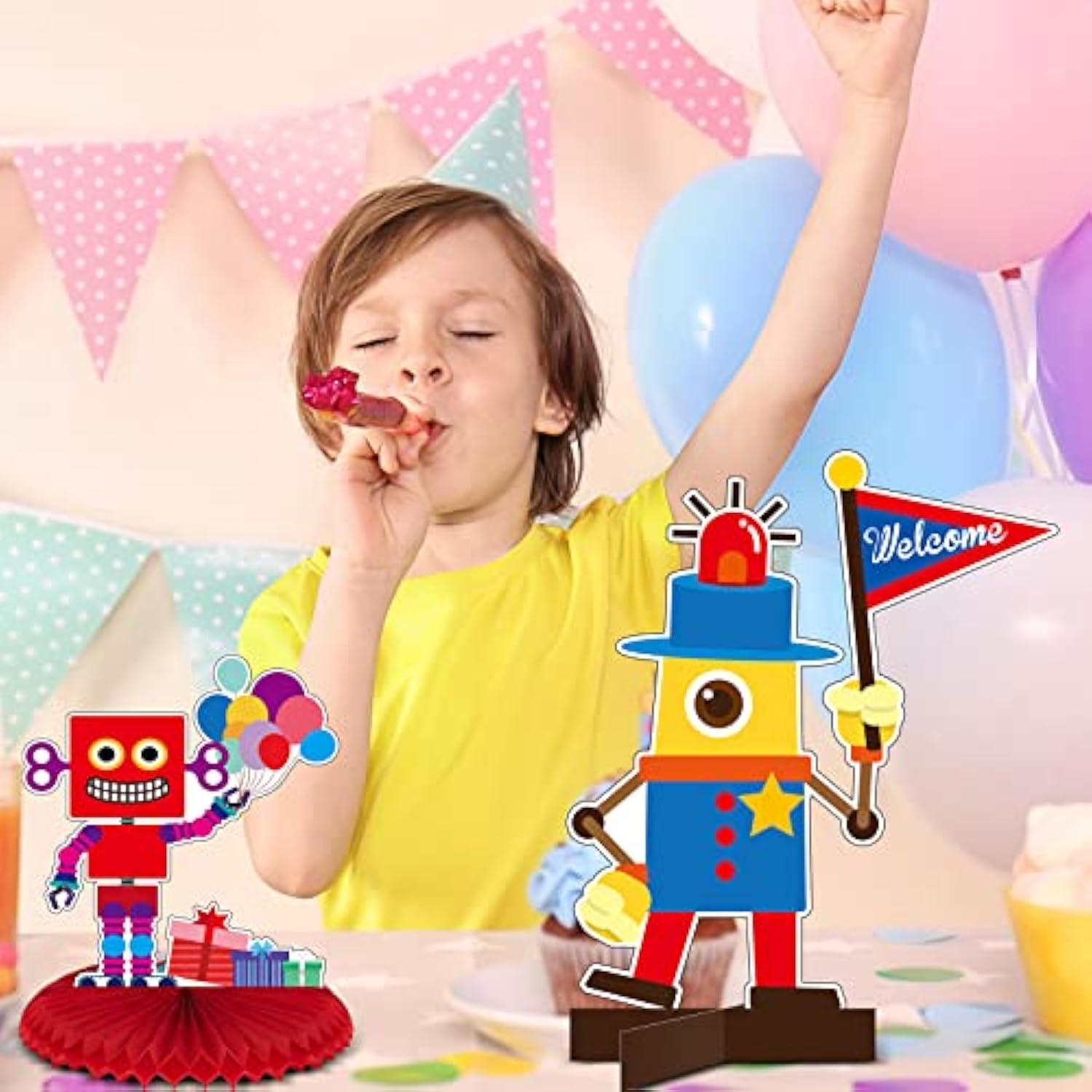 12 Pieces Robot Birthday Party Supplies Robot Party Honeycomb Centerpi